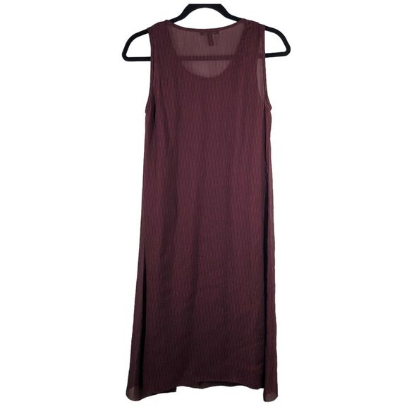 Eileen Fisher Maroon Silk Geo Print Tank Dress Sleeveless Size Petite Small - Picture 4 of 5
